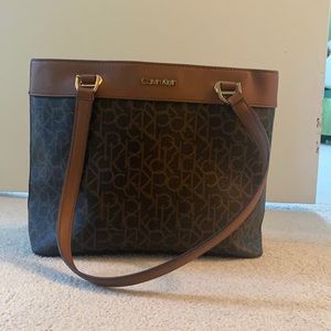 Brown/Tan Calvin Klein Hudson Leather Tote Bag